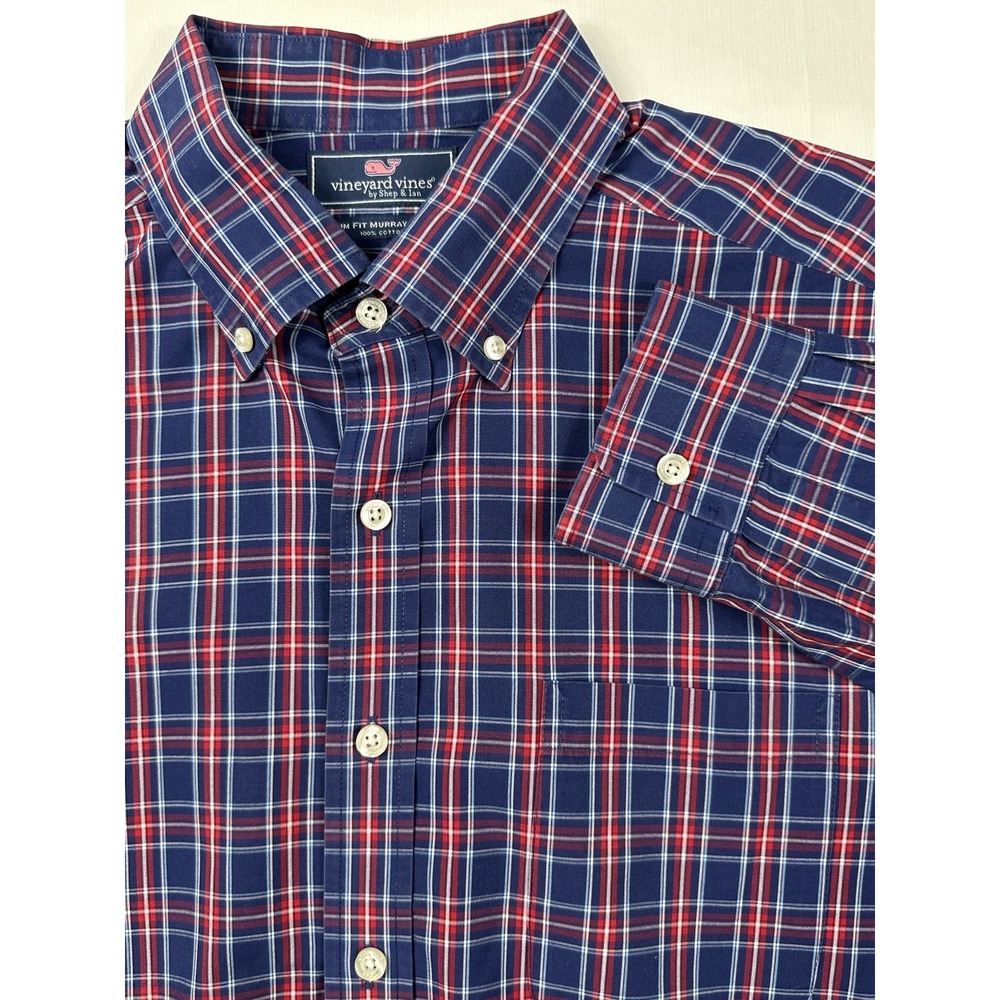 Vineyard Vines Shirt Men's Large Slim Fit Murray Button Down Red/Blue Plaid